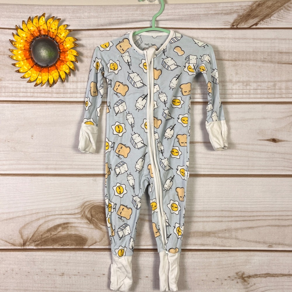 Little Sleepies Breakfast Eggs Toast Bamboo Zippy Pajamas 0-3 Months Blue